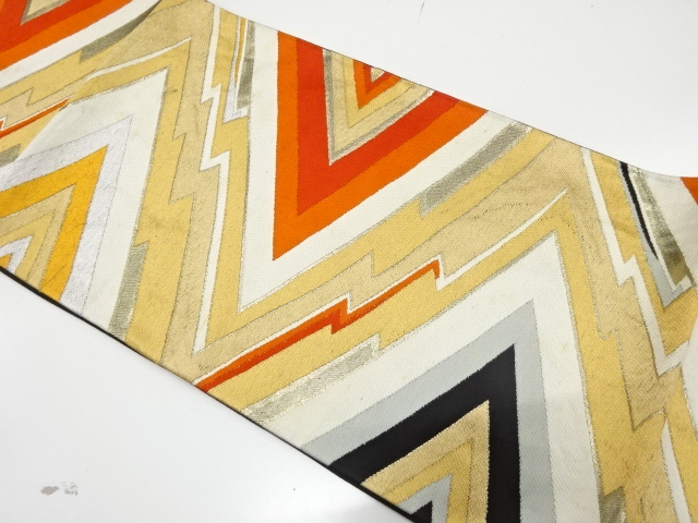 JAPANESE KIMONO / ANTIQUE FUKURO OBI / SILK / WOVEN GEOMETRIC